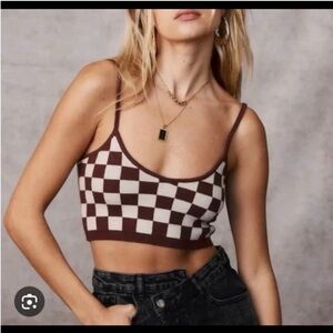 12th Tribe Brown and White Checkered Crop Top